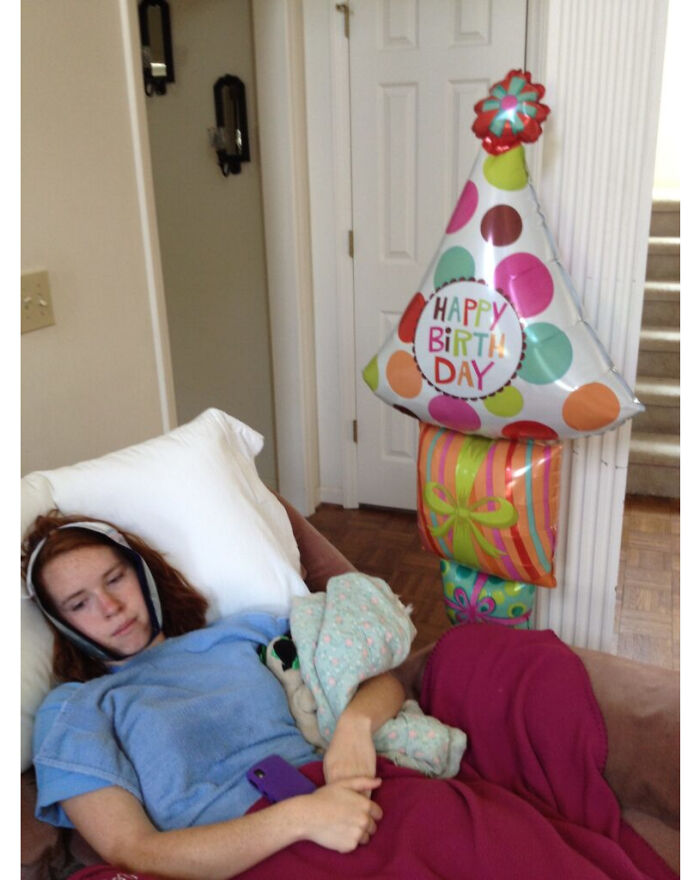 Our Loving Mother Scheduled Our Youngest Sister’s Wisdom Teeth Extraction On Her Sixteenth Birthday. Here She Is Celebrating Afterwards. Cake, Anyone?