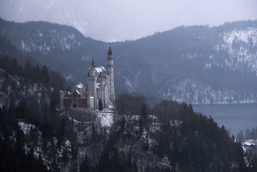 Neuschwanstein Castle From A Lesser Known Angle. It Required A Cable Car Ride