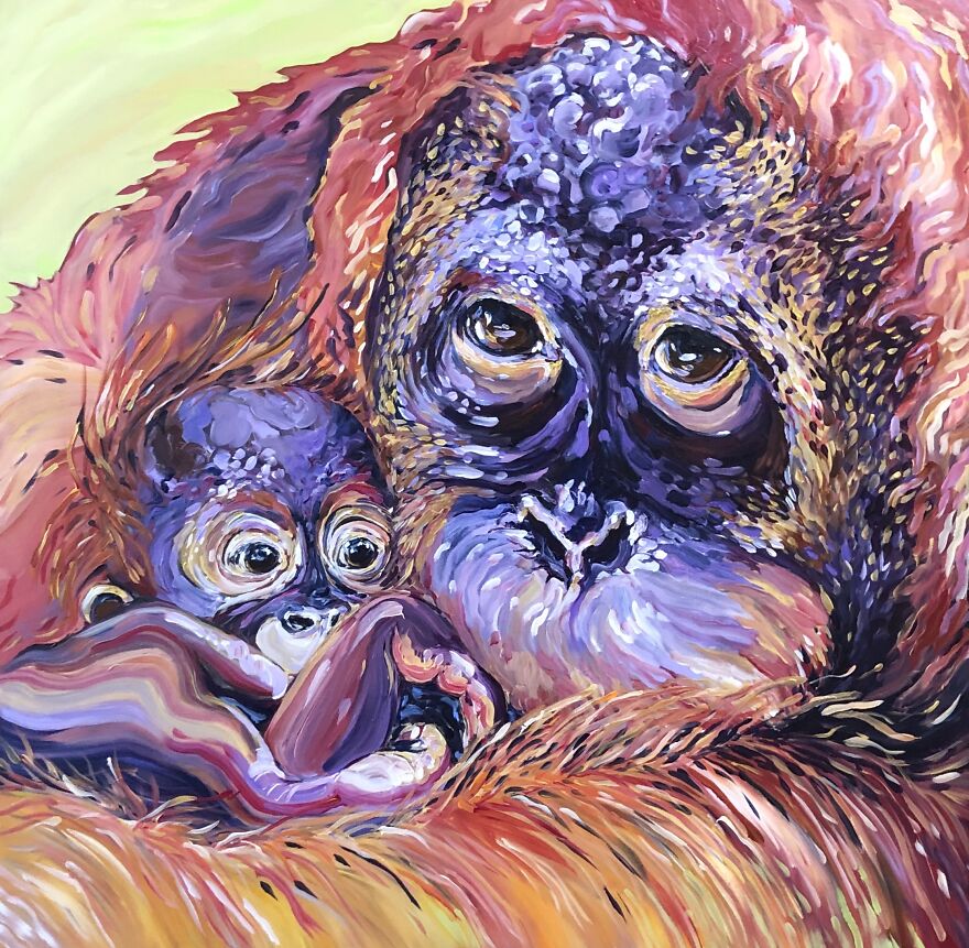 I Paint Magical Wildlife Paintings Using Thick Brush Strokes, Bold Color, And Lots Of Gold Dots.