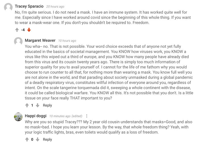 Tracey’s Comment On Masks. Yes, She Was Being Serious.