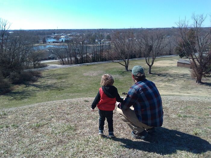 Fall Day, Father And Son.