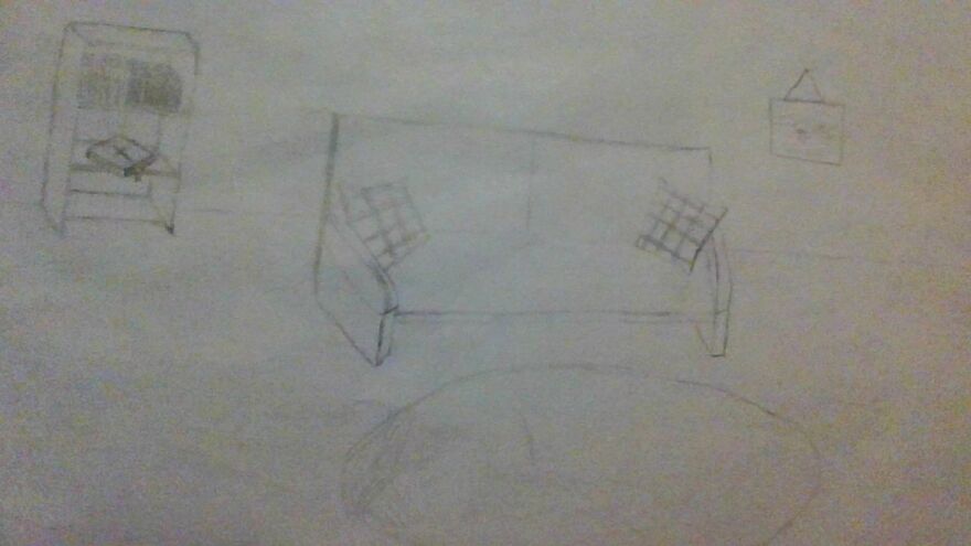 It Took Like 3 Days To Draw, And Multiple Tries To Get The Shelf Right. It Wasn't Exactly What I Wanted, But I Went With It Because It Took Too Many Time To Get Everything Right.