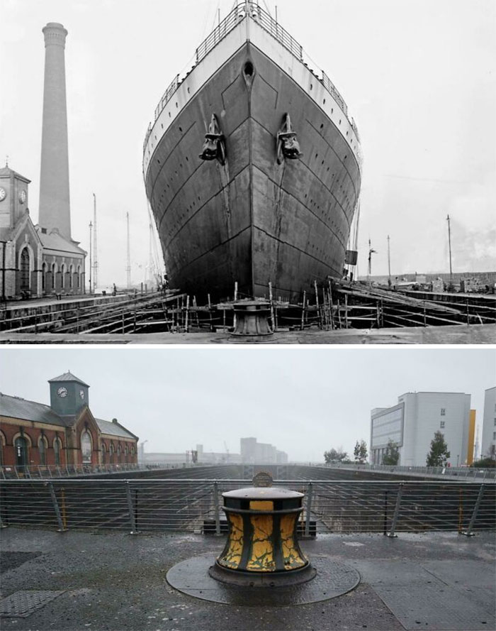 Titanic Dry Dock 1912 And 2015