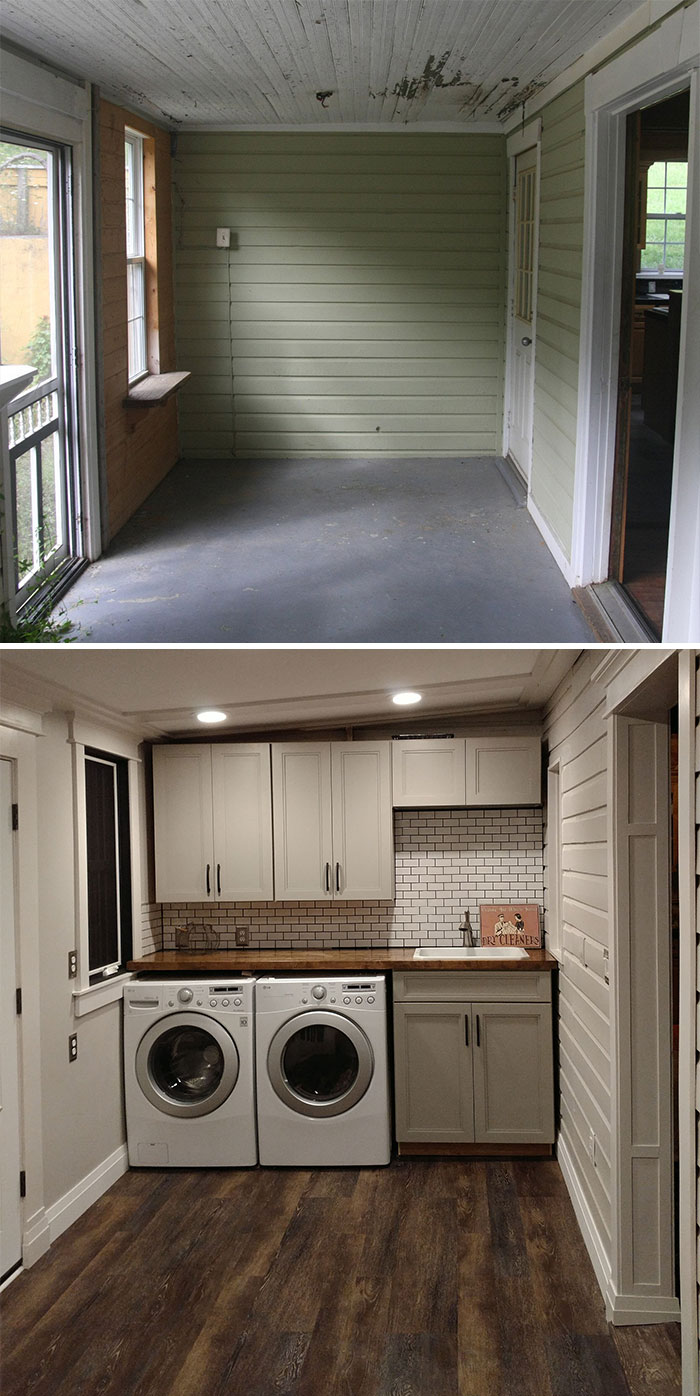 I Renovated My Ugly Sunroom Into A Laundry Room