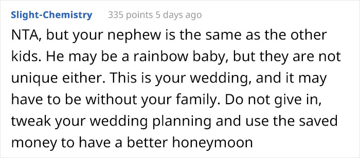 Bride&rsquo;s Parents Refuse To Attend Her Child-Free Wedding Because She Wouldn&rsquo;t Make An Exception For Her &ldquo;Rainbow Baby&rdquo; Nephew