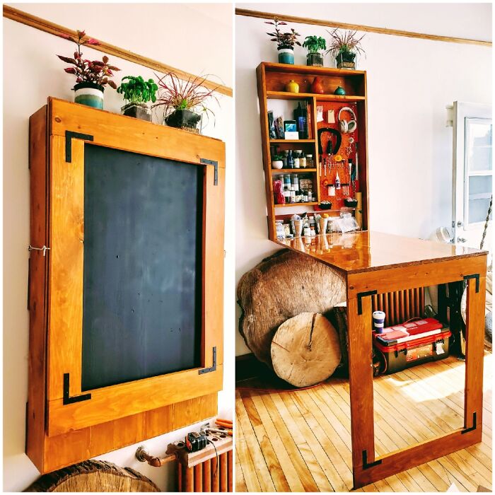 My Wfh Desk, Doubles As A Chalkboard When Closed And Has An Epoxy Finish On The Work Surface