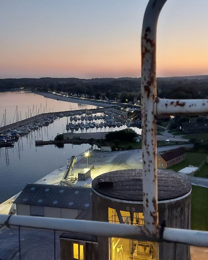 Sunset Over Faxe Ladeplads On Top Of The Silo In Denmark