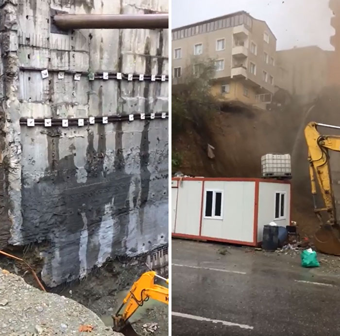 Concrete Retaining Wall Failure Allows A Hill Landslide