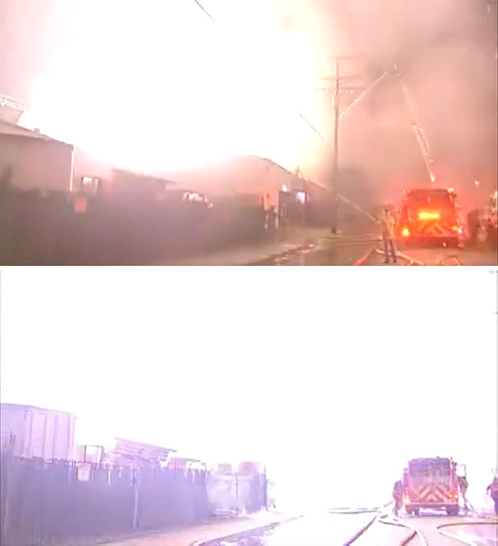 Firefighters Attempt To Put Out A Magnesium Fire