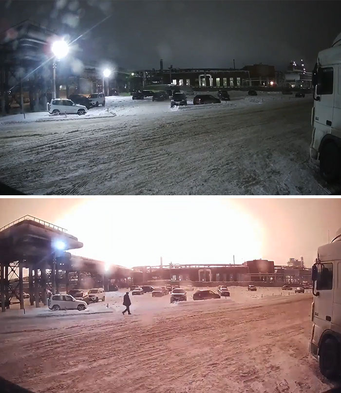 An Explosion At The Ufaorgsintez Plant In Ufa, Russia. Two Containers With Methane Hydrogen Are Burning