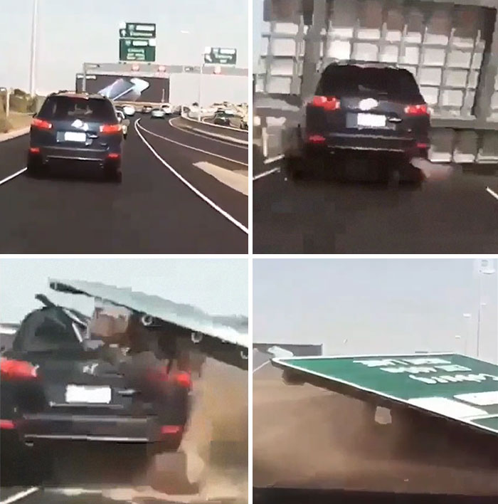 Highway Sign Falls On Car (2018)