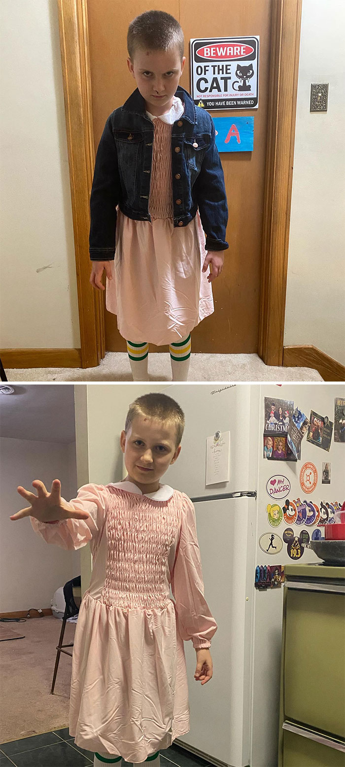 My Daughter Shaved Her Head For St Baldrick’s Last Month, So She Went As Eleven For Halloween