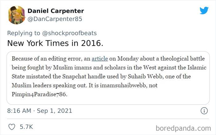 Screenshot of a Twitter post sharing one of the biggest newspaper fails with a hilarious correction from 2016.