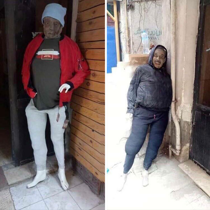 A Guy Printed His Face On A Mannequin Outside Of His Shop In Egypt