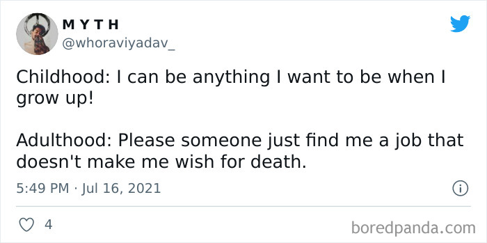 Funny adult meme about childhood dreams vs. adult job realities.