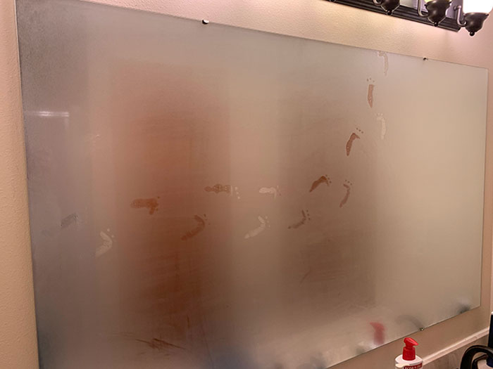 Every Time I Take A Shower, I Draw Something On The Mirror So It Reappears When My Brother Showers. Today I Went For Something A Little Creepier Than Normal