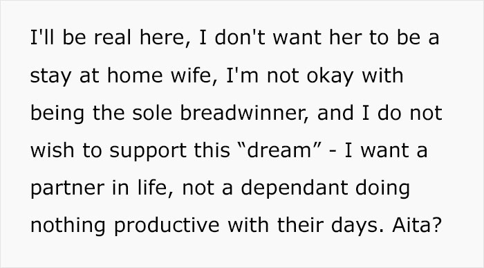 Woman Tells Her Fiancé She Wants To Be A Stay-At-Home Wife, And They Get Into A Heated Argument