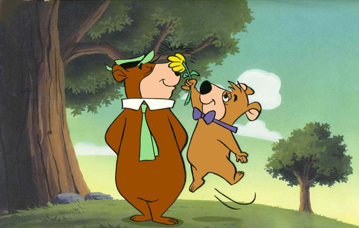 Yogi and Boo Boo walking outside