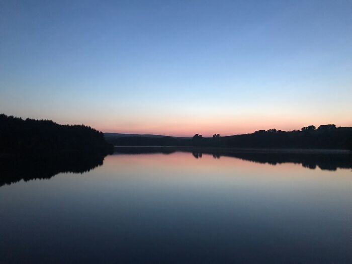 Thrusscross Reservoir In Yorkshire, On The Summer Solstice At Sunset