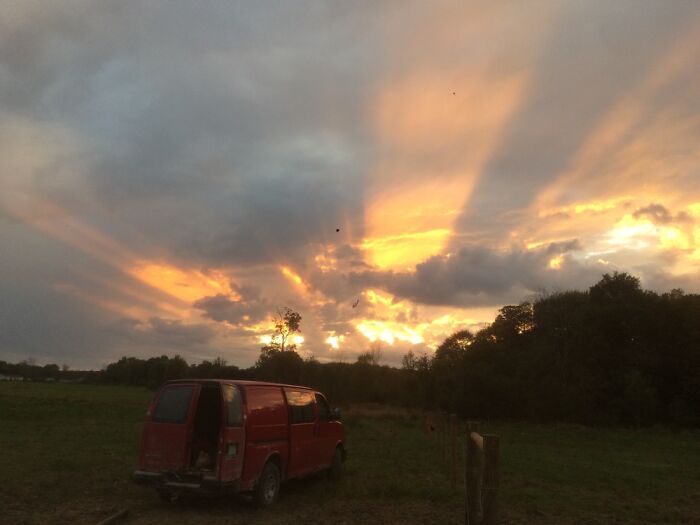 After Stringing New Wire For The Pasture, Looked Up To See This Sun Set.