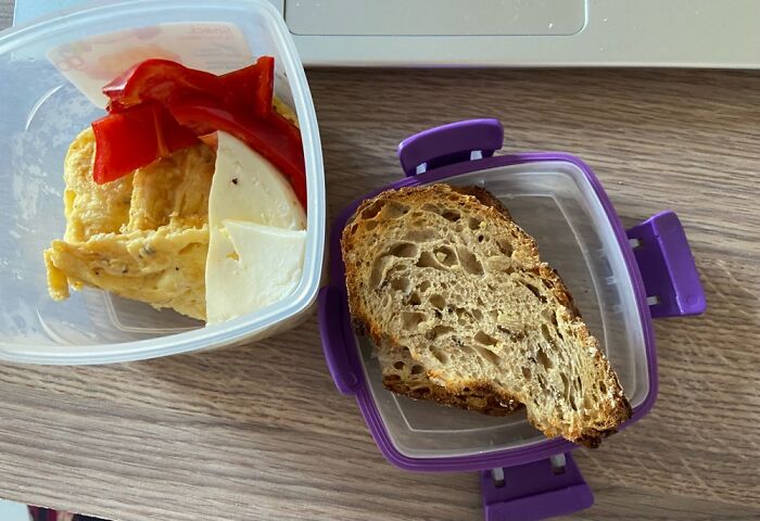 Breakfast! Omlette, Goat Cheese And A Toast Of Wholewheat Sourdough Bread. Yumm!