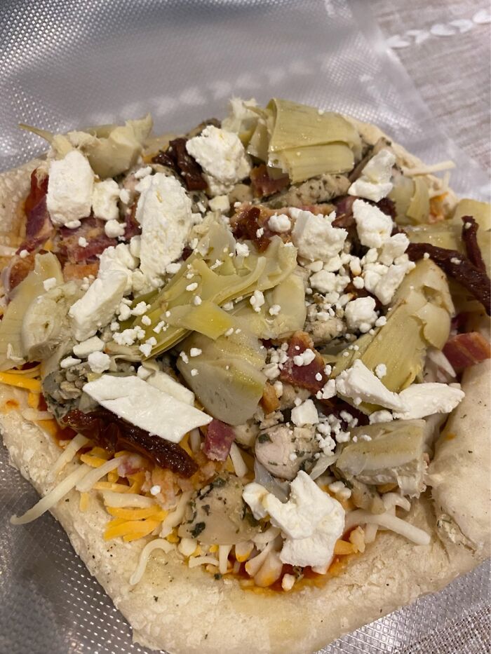 Started Meal Prepping For The Month And Here Is One Of The Pizzas. Chicken Bacon Artichoke.