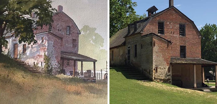 Heredó un cuadro hace unos años y se encontró por casualidad con el edificio que aparece en el cuadro mientras estaba de viaje