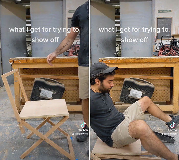 Working On A Folding Chair Design, Sometimes You Get Too Confident In The Prototype...