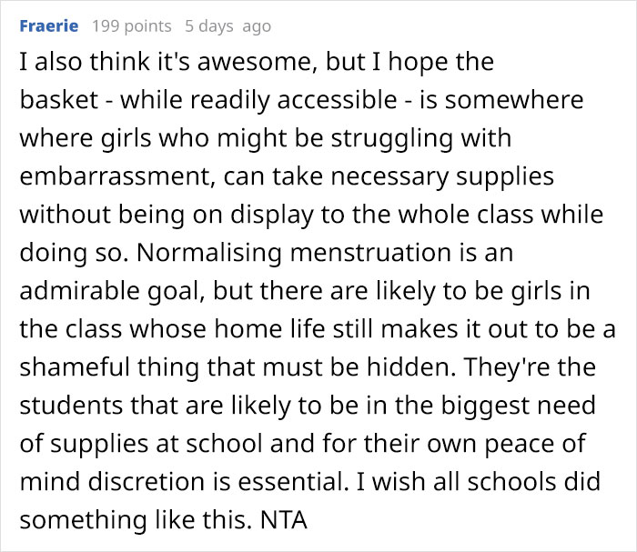 Female Colleague Calls Out This Male Teacher For Keeping A Basket Full Of Tampons And Pads For His Students