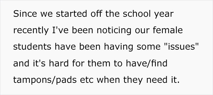 Female Colleague Calls Out This Male Teacher For Keeping A Basket Full Of Tampons And Pads For His Students