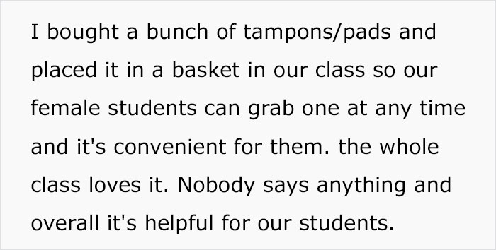 Female Colleague Calls Out This Male Teacher For Keeping A Basket Full Of Tampons And Pads For His Students