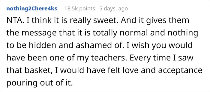 Female Colleague Calls Out This Male Teacher For Keeping A Basket Full Of Tampons And Pads For His Students