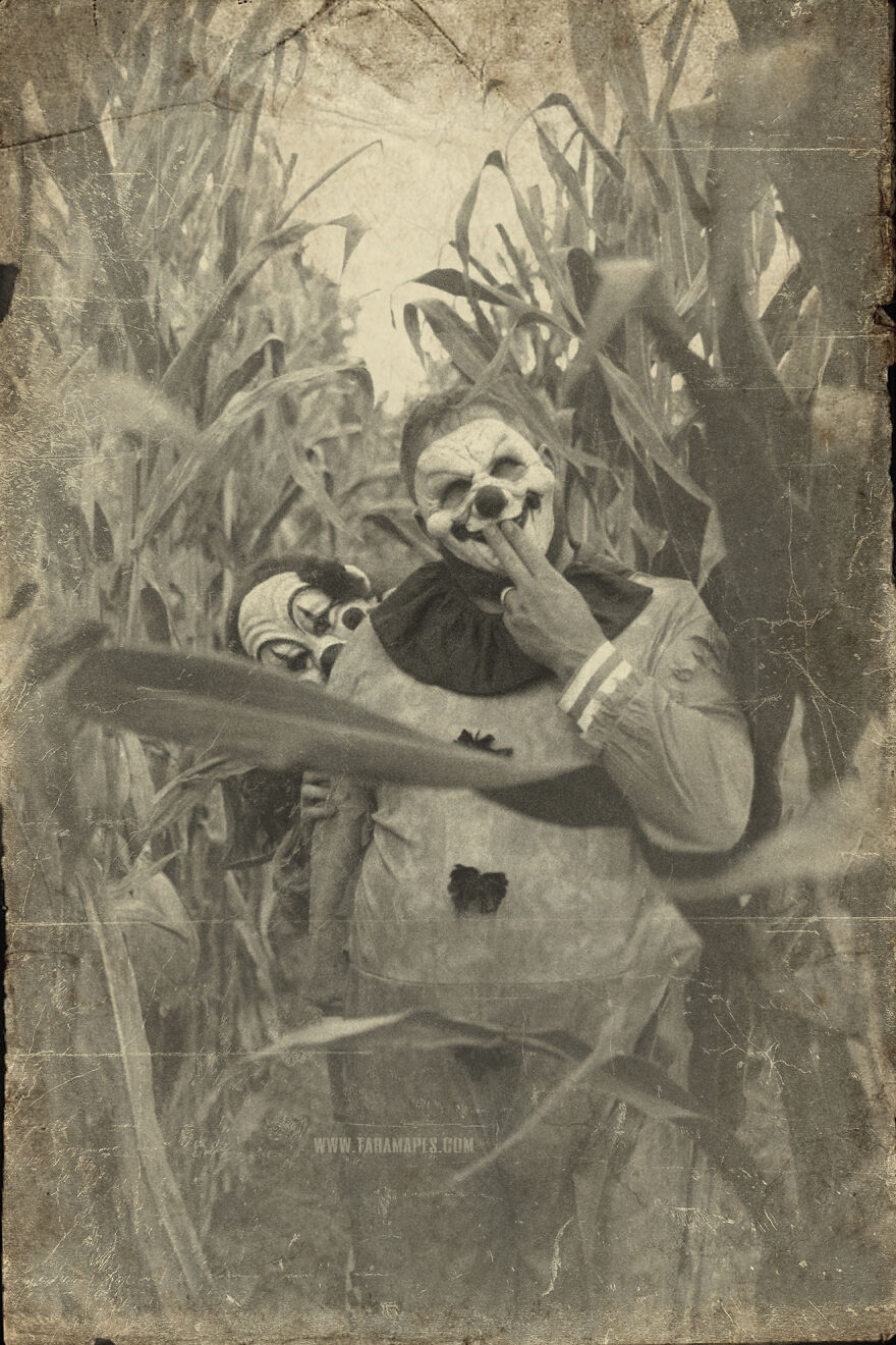 I Photographed Creepy Clowns In A Cornfield Because I Love Vintage Horror Halloween Images