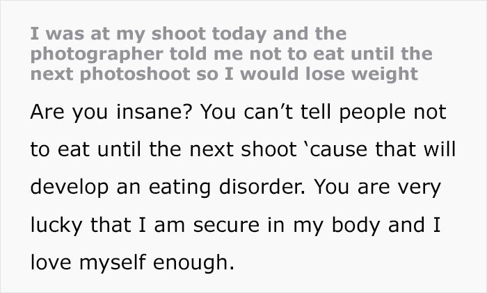 Watch This Model Destroy A Photographer Who Suggested That She Not Eat For Two Weeks