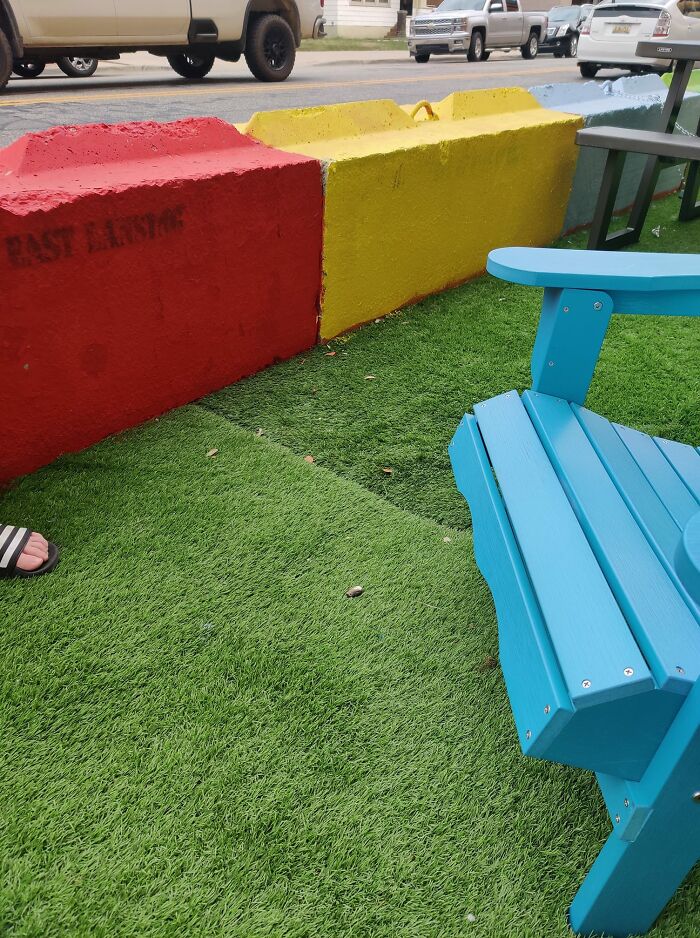 So This Is A New Installation In My City Where You, I Guess, Pretend To Have Like, A Tea On The Porch. Unfortunately I Don't Think They Accounted For Stray Cats. We Set Our Things Down Before Discovering A Lone Turd