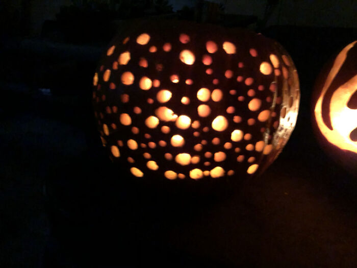 My Wife’s Jack O Lantern. My Sister In Law And Mother In Law Have Trypophobia. They Almost Cried When They Saw It