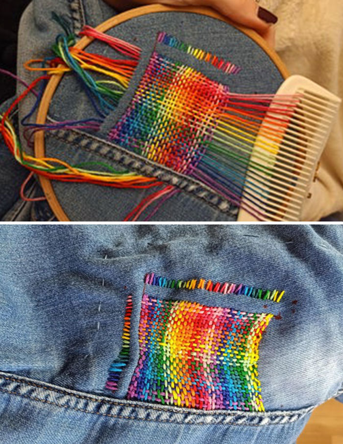 Cuando quieres remendar tus pantalones, pero no tienes un telar para hacerlo
