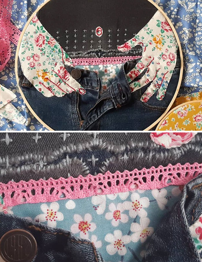 Another Visible Mending Artwork Made From A Torn Pair Of Jeans. This One Is Called 'Show Me Your Scars'. Thanks To This Sub For Your Support!