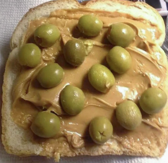 Peanut Butter With Olives On Toast
