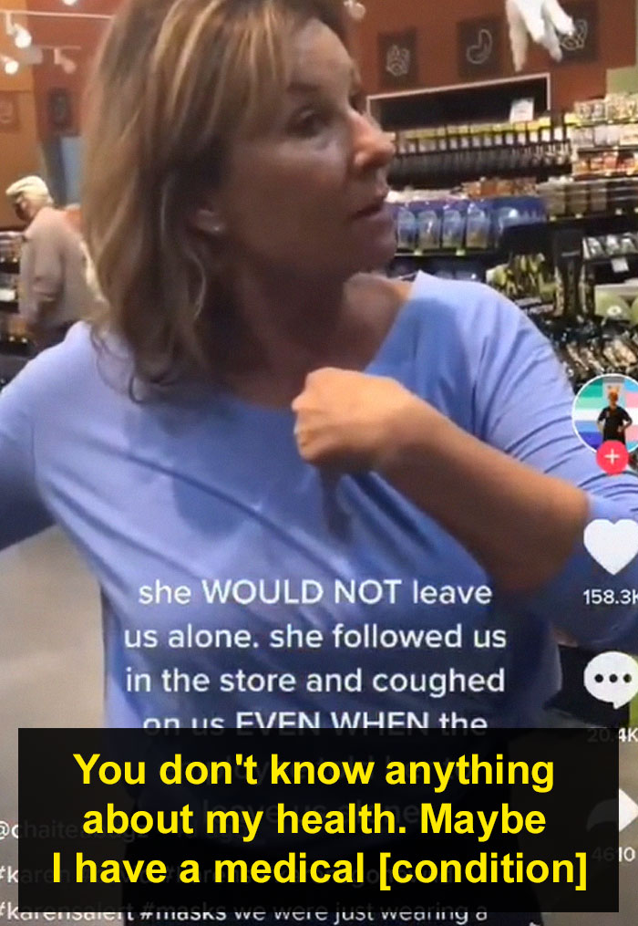 Anti-Mask 'Karen' Follows Mom With A Child Around Store While Coughing On Them, Gets Fired After Internet Detectives Track Her Down Anti-Mask 'Karen' Follows Mom With A Child Around Store While Coughing On Them, Gets Fired After Internet Detectives Track Her Down