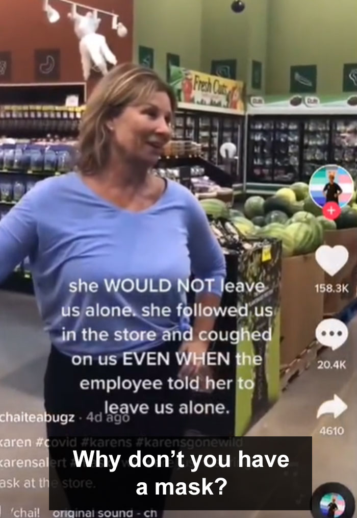 Anti-Mask 'Karen' Follows Mom With A Child Around Store While Coughing On Them, Gets Fired After Internet Detectives Track Her Down Anti-Mask 'Karen' Follows Mom With A Child Around Store While Coughing On Them, Gets Fired After Internet Detectives Track Her Down
