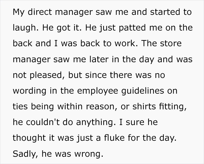 “Wear A Tie? Sure Thing”: Employee Finds A Way To Maliciously Comply With Company’s Ridiculous Dress Code “Wear A Tie? Sure Thing”: Employee Finds A Way To Maliciously Comply With Company’s Ridiculous Dress Code