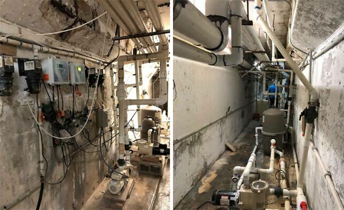 Collapsed Miami Tower Pool Equipment. Workmanship Not High Priority In This Building