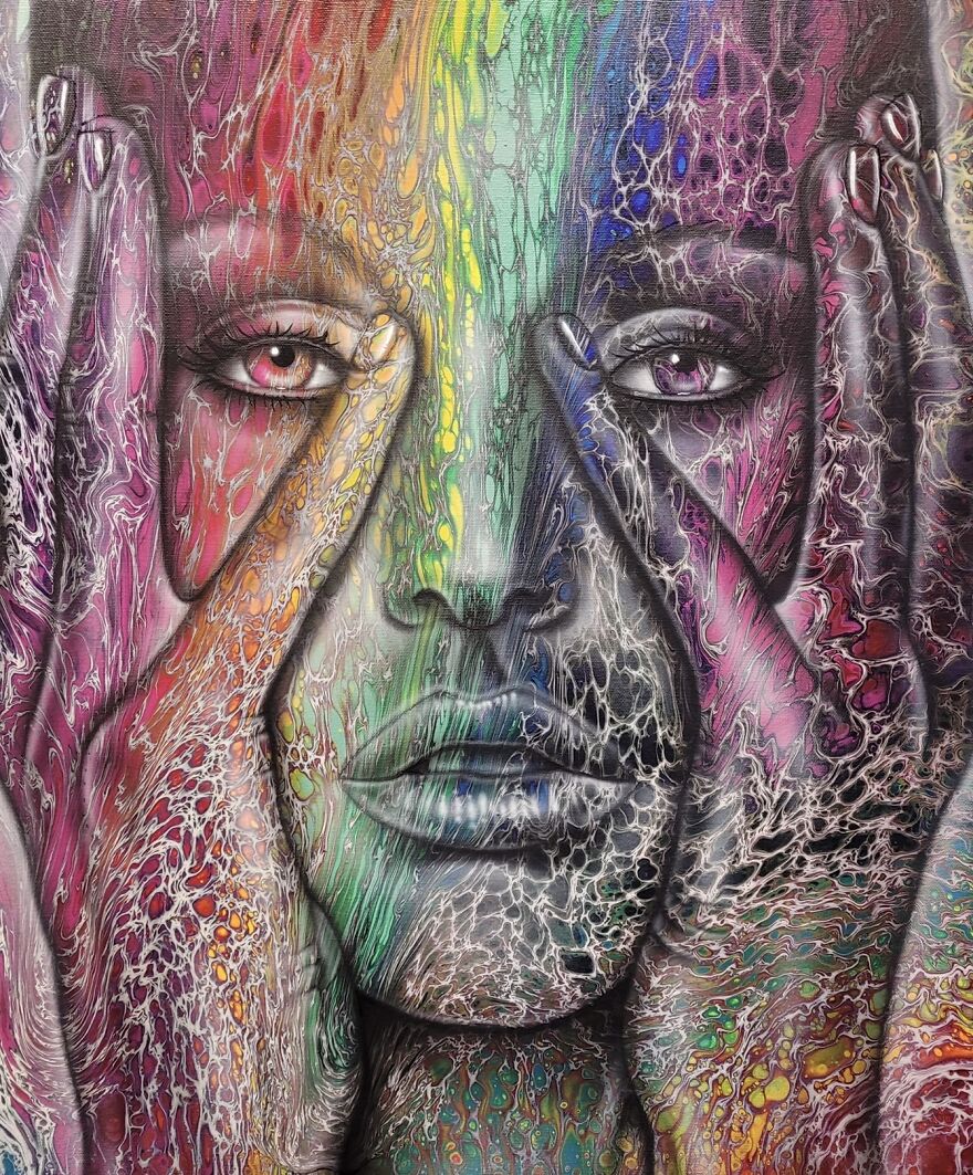I Create Portrait Paintings Of Beautiful Ladies Using Fluid Art And An Airbrush.