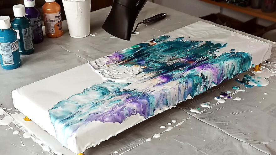 Pebeo Experiences ~ Ready To Use Acrylic Pouring Paints ~ Hair Dryer Pour