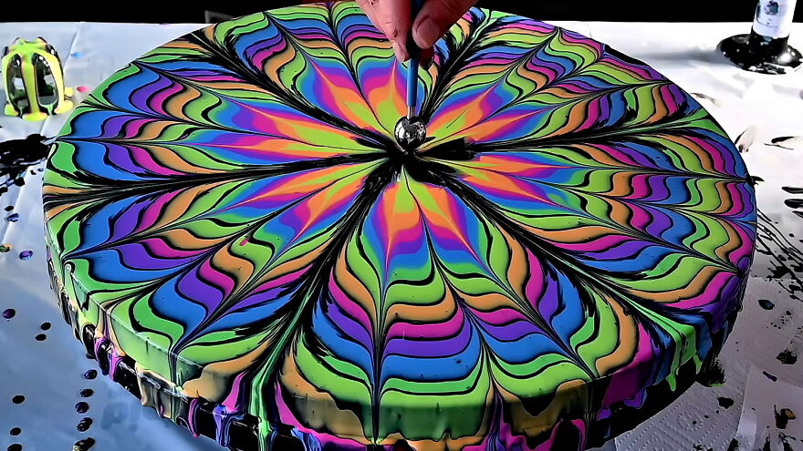 Easy Mandala Flower ~ Pouring Over Glass Bottom ~ Fluid Art For Beginners ~ Mandala Painting