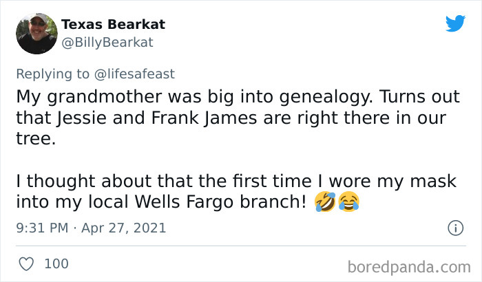 Tweet about genealogy and family history revealing surprising cool and odd facts shared in a viral family history thread.