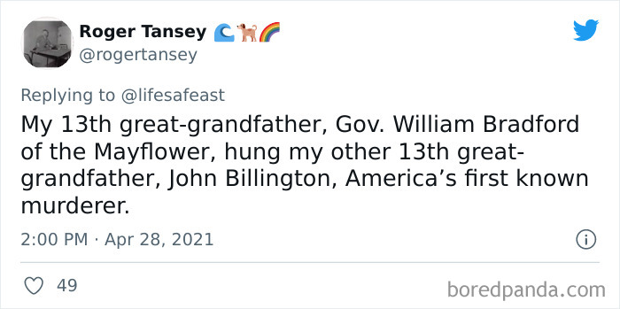 Tweet showing a viral thread where people share the coolest and oddest facts from their family history.