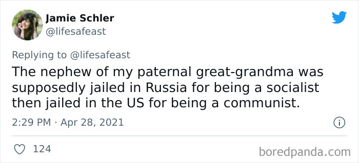 Tweet showing a viral thread where users share the coolest and oddest facts from their family history.