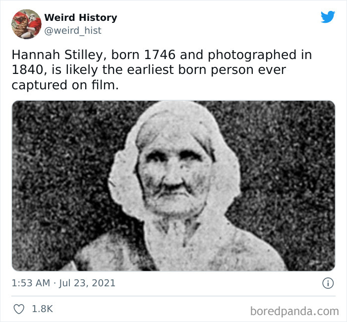 Black and white photo of Hannah Stilley, one of the earliest born people ever captured on film, weird history fact.